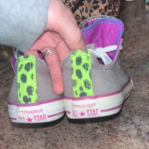 Converse All Star Shoes Gray Neon Animal Print Double Tongue Junior Size 4 - Picture 10 of 12